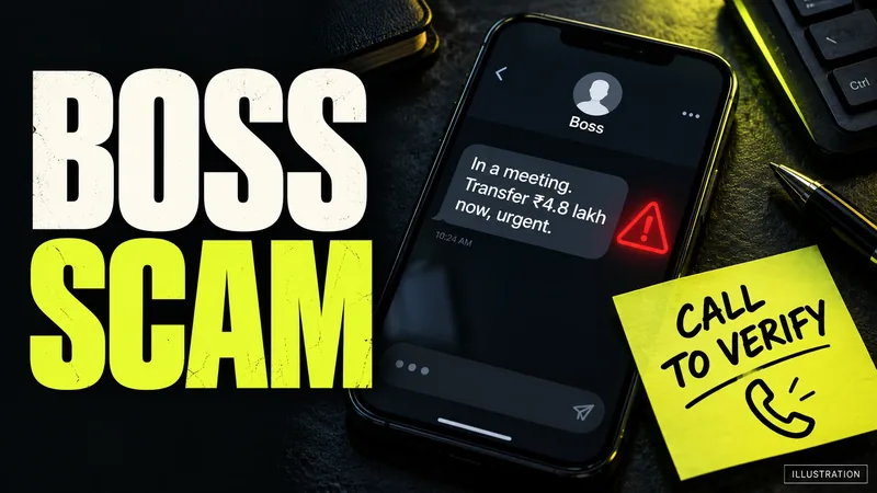 प्रतीकात्मक चित्र, जिस पर अंग्रेज़ी में लिखा है: BOSS SCAM