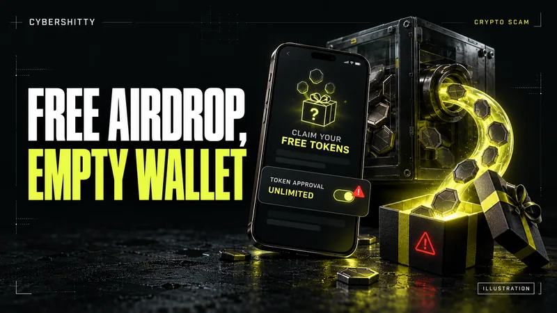 प्रतीकात्मक चित्र, जिस पर अंग्रेज़ी में लिखा है: FREE AIRDROP, EMPTY WALLET