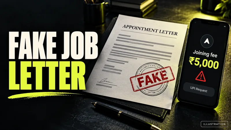 प्रतीकात्मक चित्र, जिस पर अंग्रेज़ी में लिखा है: FAKE JOB LETTER