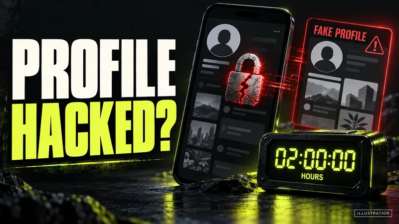 प्रतीकात्मक चित्र, जिस पर अंग्रेज़ी में लिखा है: PROFILE HACKED?